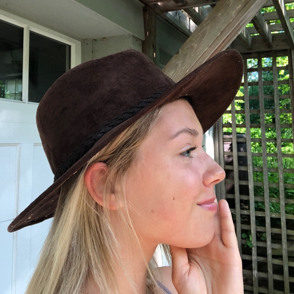 Suede Wide Brim Brown Hat